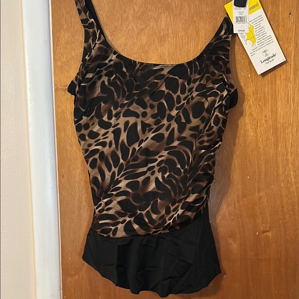 Leopard Print Swimsuit with Black Skirt